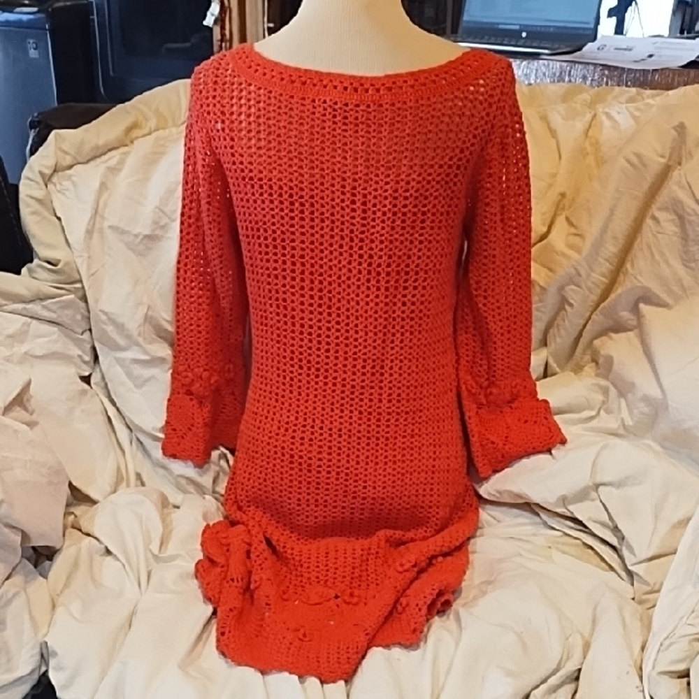 INC International Concepts Crochet Knit Sweater Dress Vibrant Pink - Picture 3 of 5